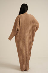 Beige Textured Abaya Dress