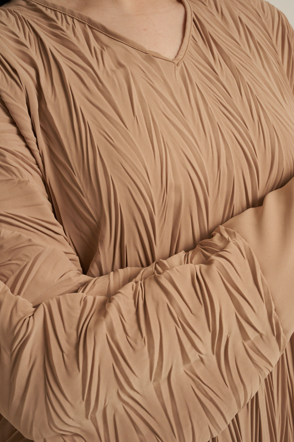 Beige Textured Abaya Dress