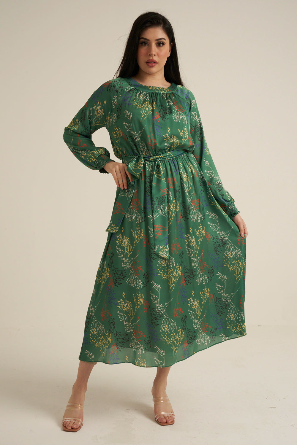 Severo Green Long Sleeve Maxi dress