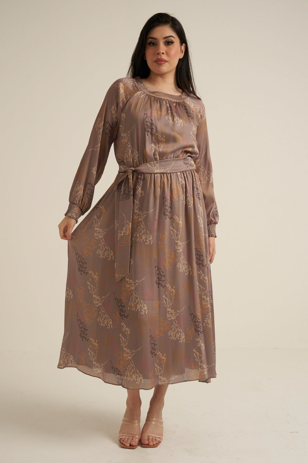 Severo Greige Long Sleeve Maxi dress