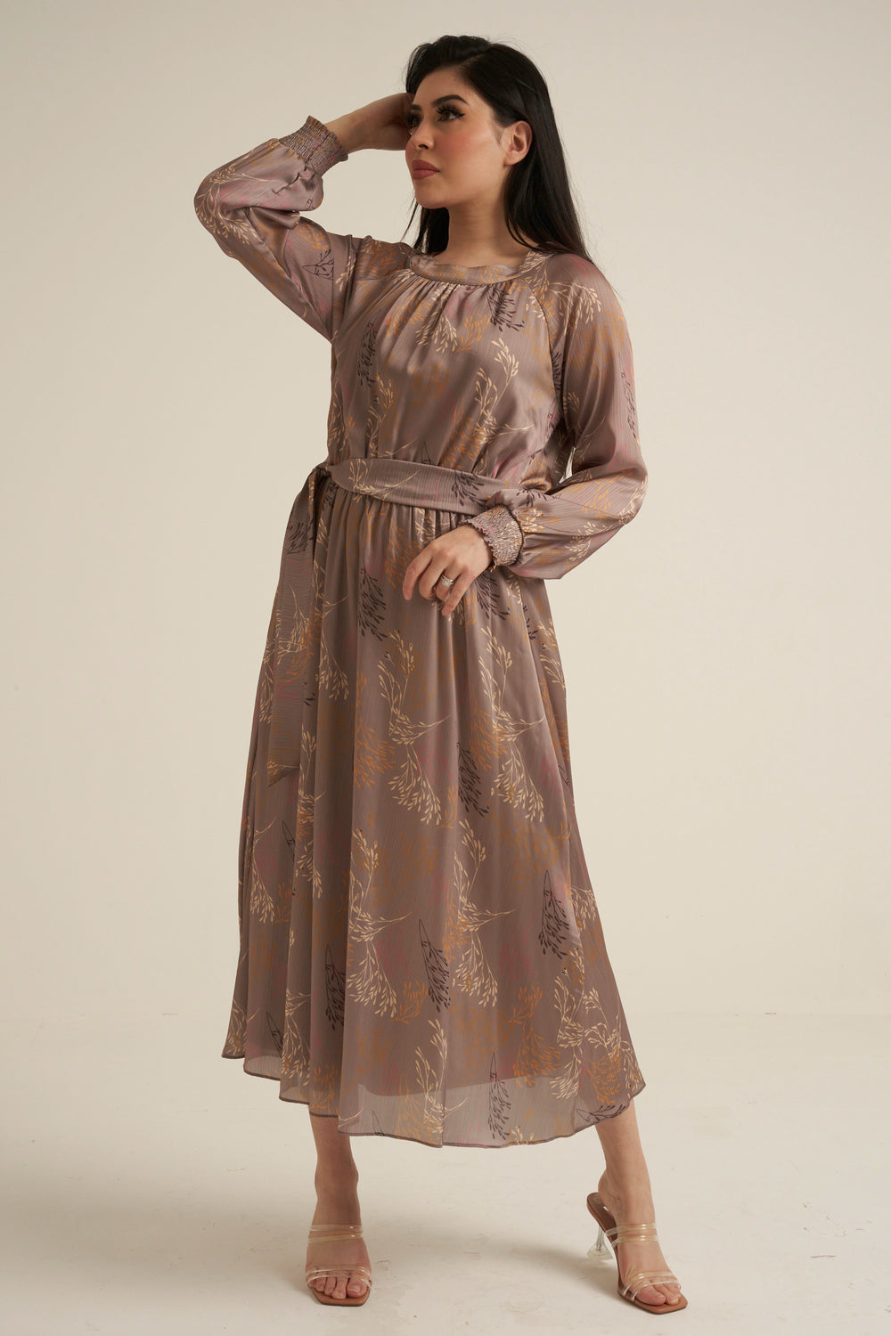 Severo Greige Long Sleeve Maxi dress