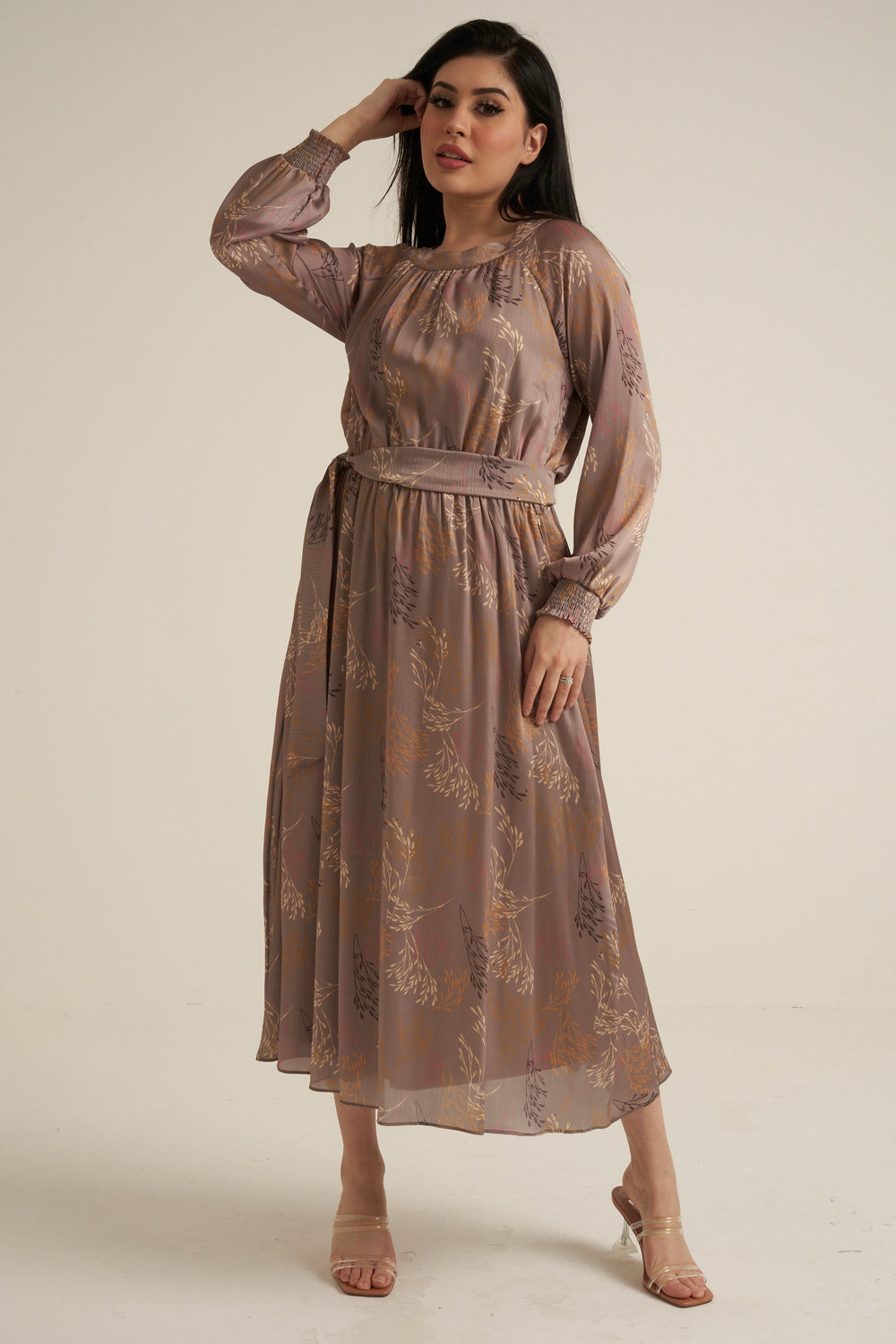 Severo Greige Long Sleeve Maxi dress