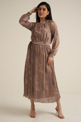 Severo Greige Long Sleeve Maxi dress