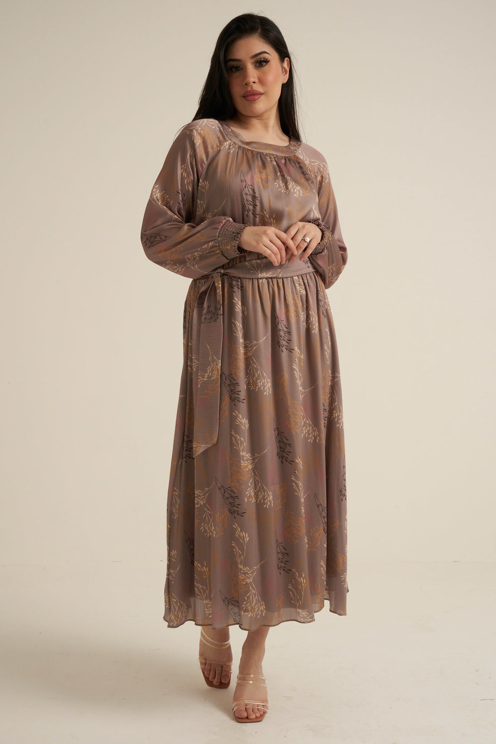 Severo Greige Long Sleeve Maxi dress