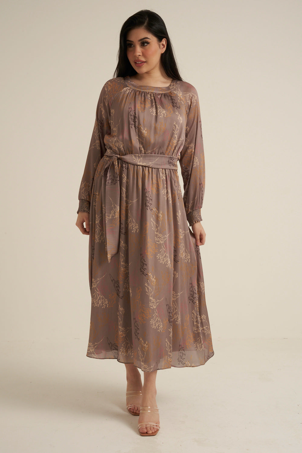 Severo Greige Long Sleeve Maxi dress