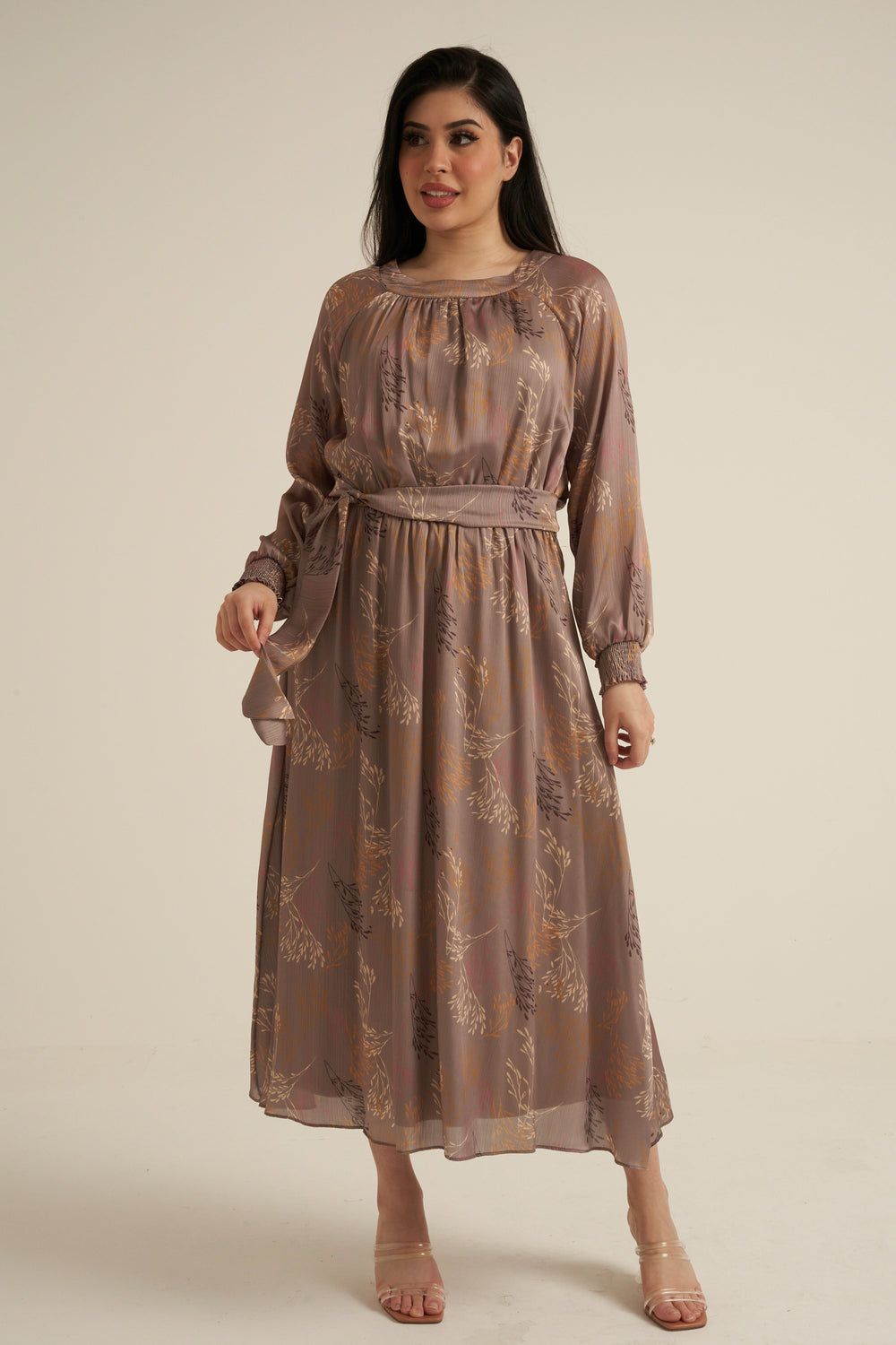 Severo Greige Long Sleeve Maxi dress