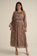 Severo Greige Long Sleeve Maxi dress