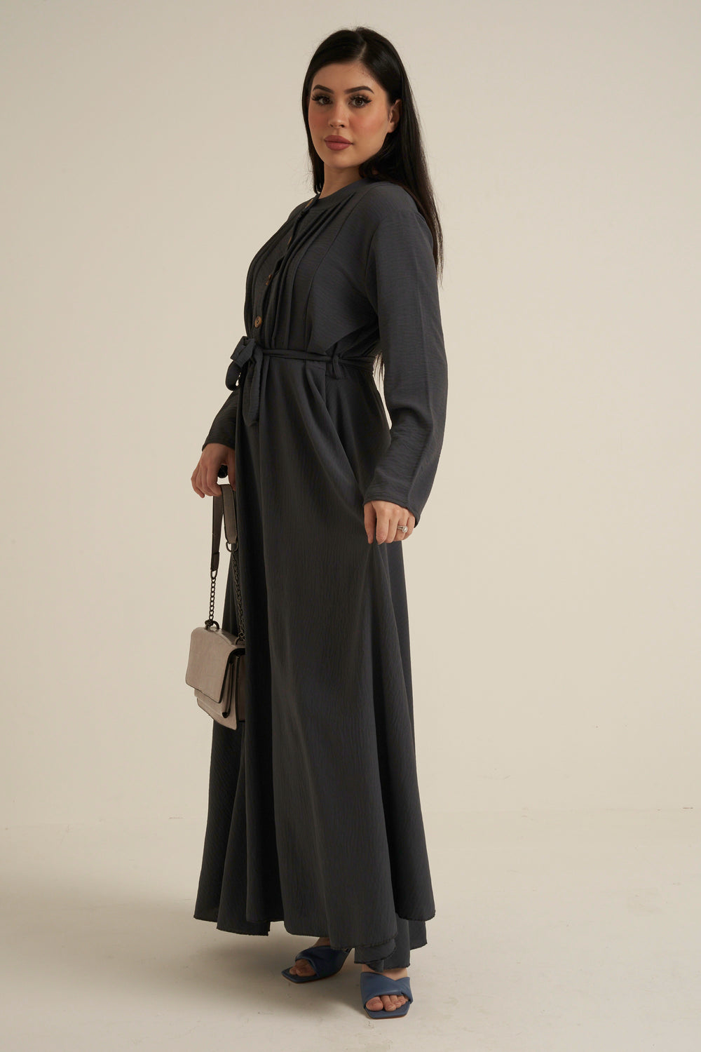 Charcoal Grey Buttoned Maxi Dress