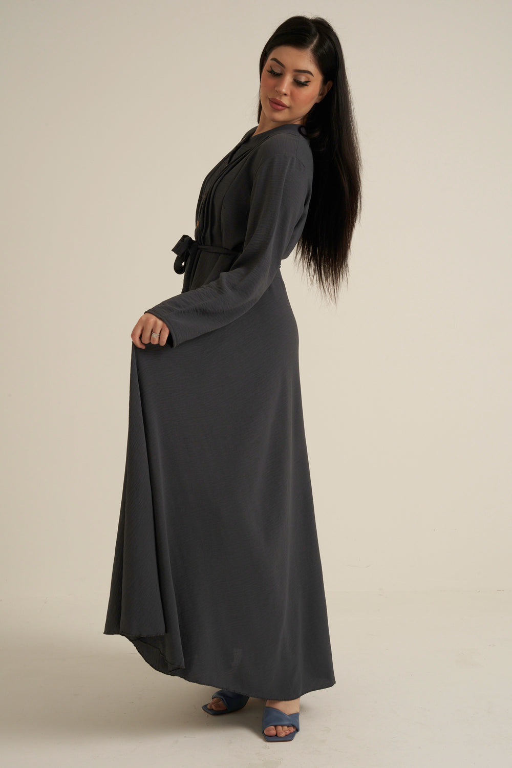 Charcoal Grey Buttoned Maxi Dress