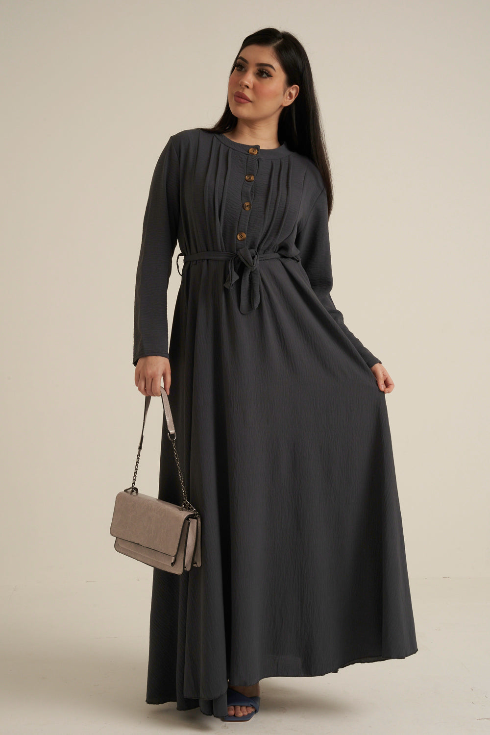 Charcoal Grey Buttoned Maxi Dress