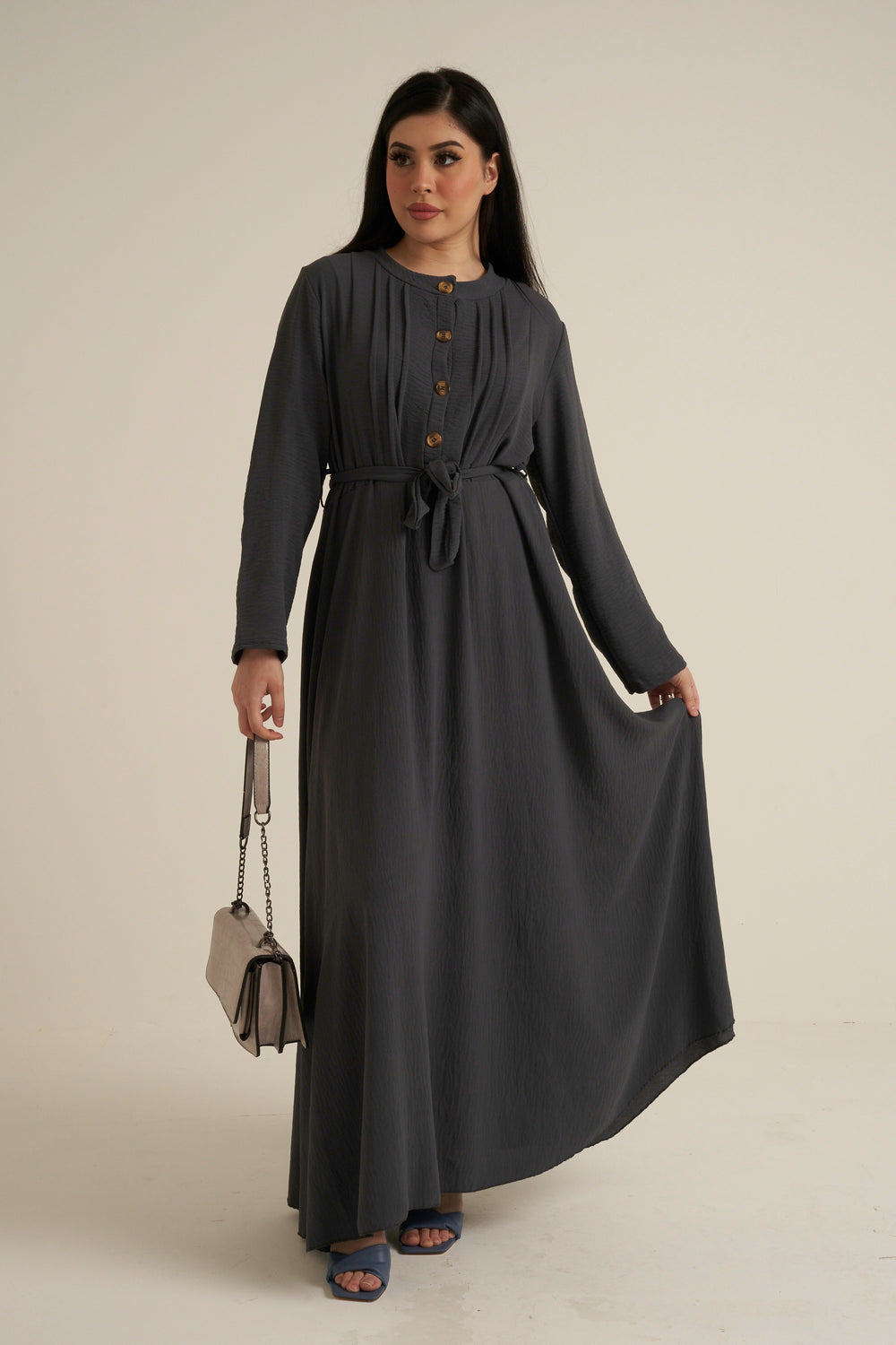 Charcoal Grey Buttoned Maxi Dress