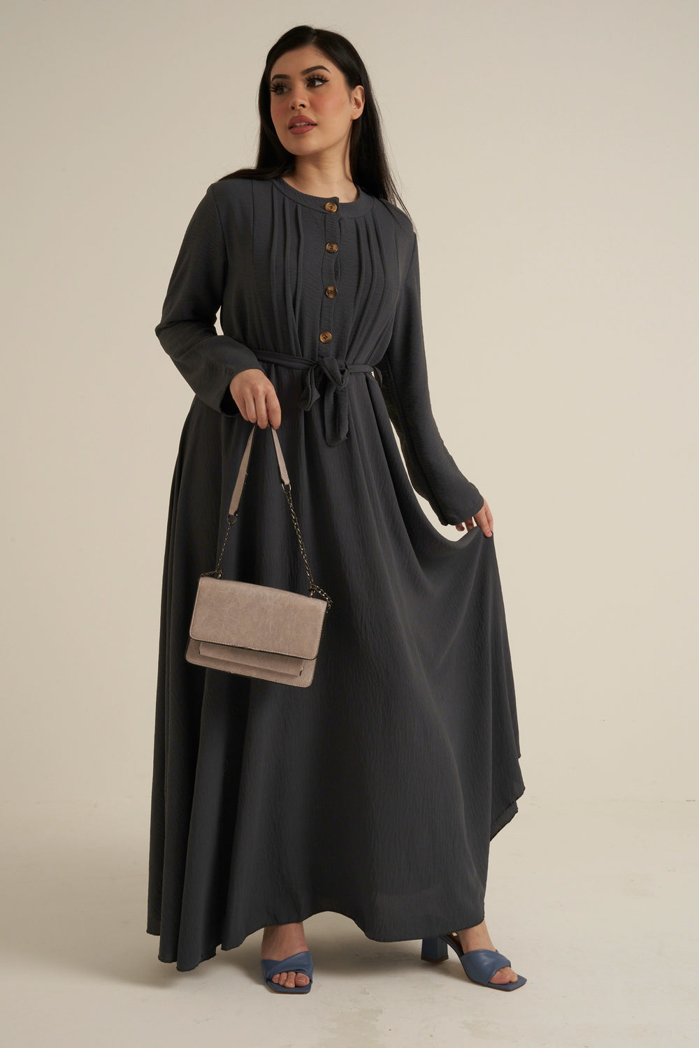 Charcoal Grey Buttoned Maxi Dress