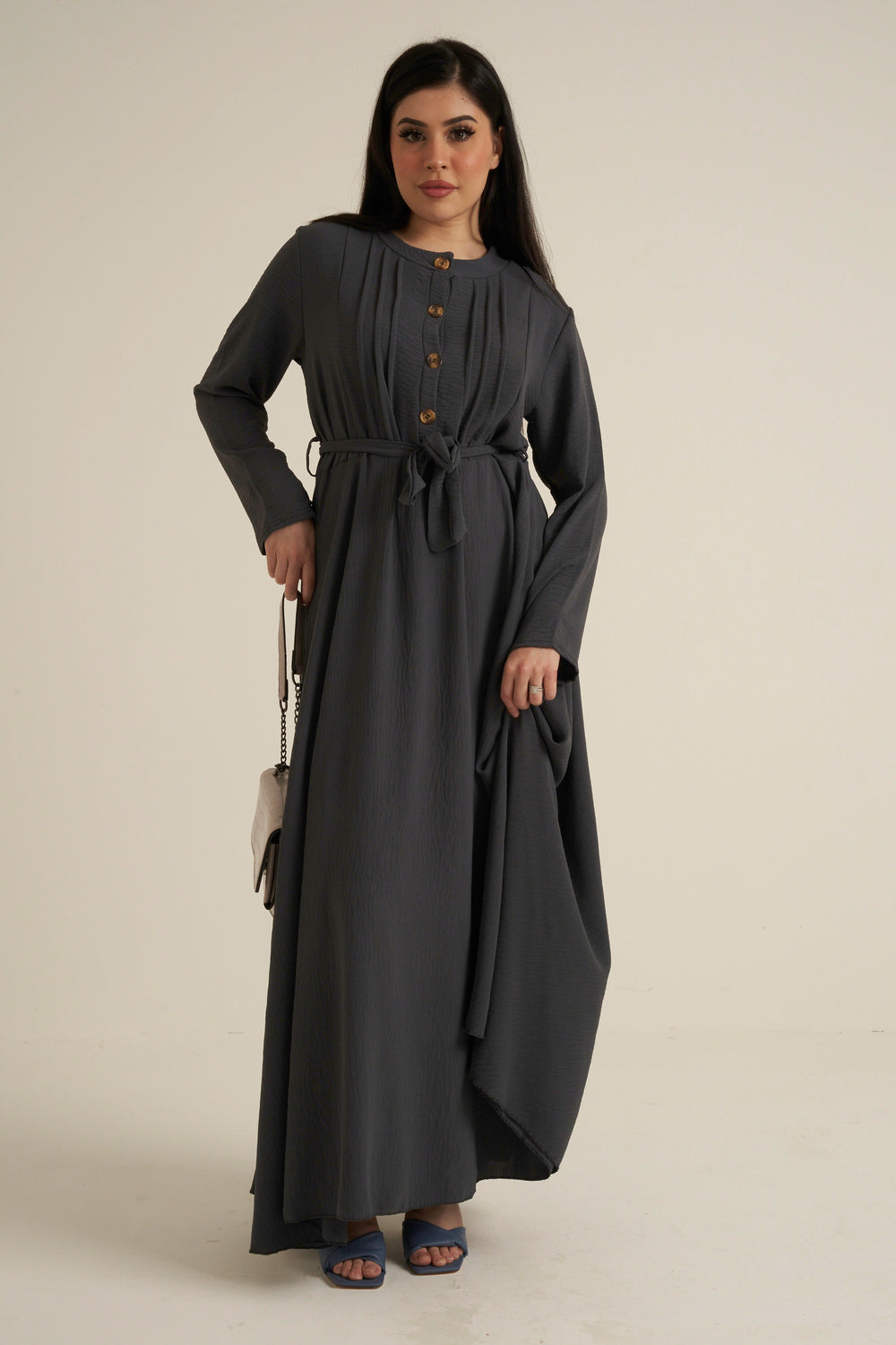 Charcoal Grey Buttoned Maxi Dress