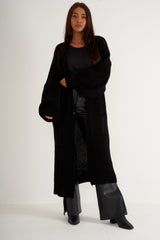 Black long thick knitted cardigan with pockets