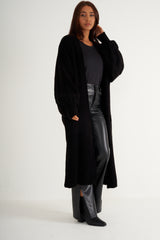 Black long thick knitted cardigan with pockets