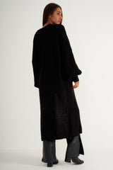 Black long thick knitted cardigan with pockets