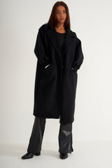 Black Oversized Long Coat with ribbed cuffs