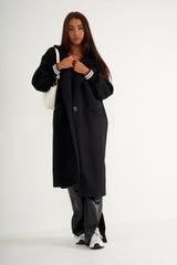 Black Oversized Long Coat with ribbed cuffs