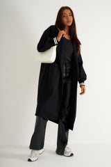 Black Oversized Long Coat with ribbed cuffs
