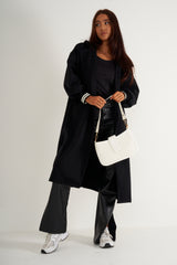 Black Oversized Long Coat with ribbed cuffs