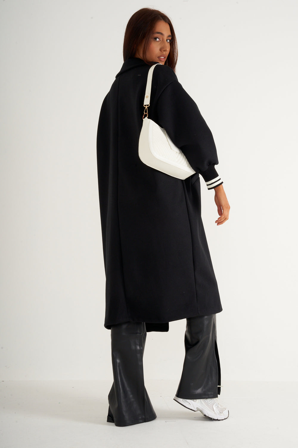 Black Oversized Long Coat with ribbed cuffs