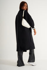 Black Oversized Long Coat with ribbed cuffs