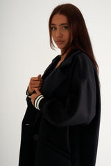 Black Oversized Long Coat with ribbed cuffs