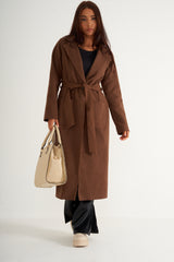 Chocolate Longline belted coat