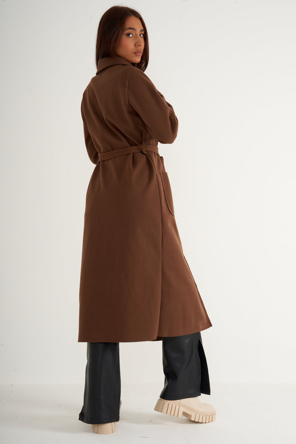 Chocolate Longline belted coat