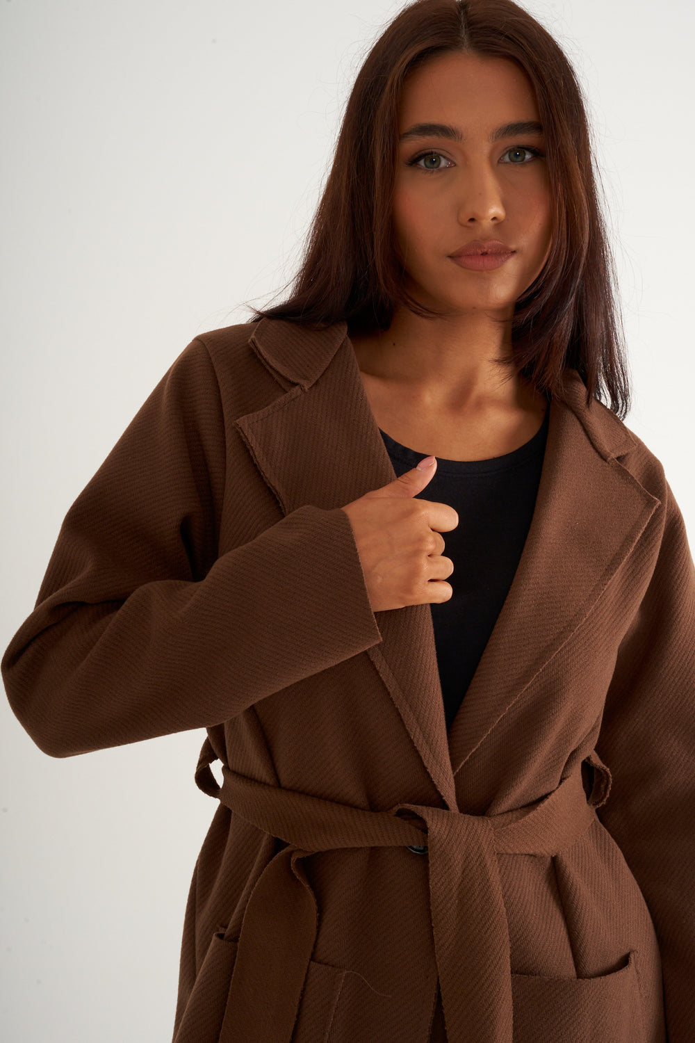 Chocolate Longline belted coat