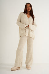 cream oversized thick knitted co-ord set with pockets