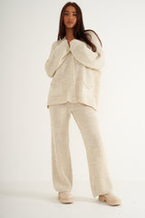 cream oversized thick knitted co-ord set with pockets