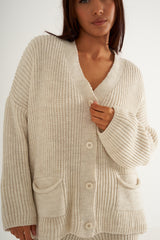 cream oversized thick knitted co-ord set with pockets