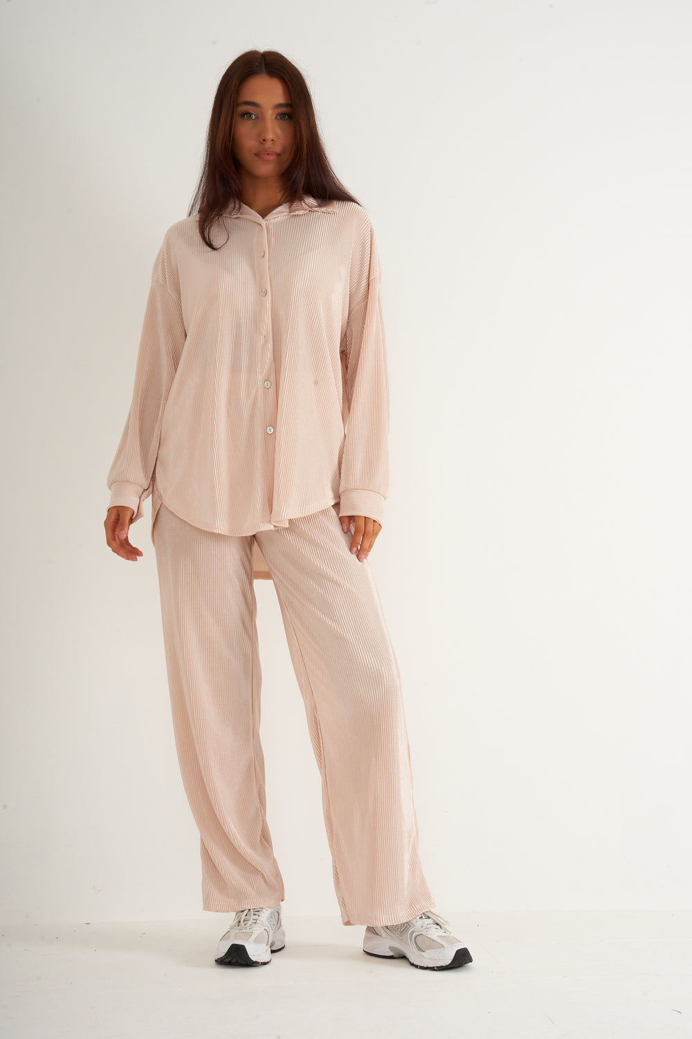 Cream pleated Co ord Set