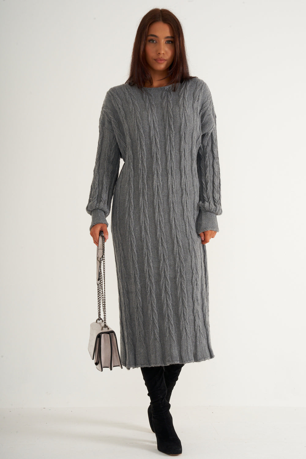 Grey Long knitted dress