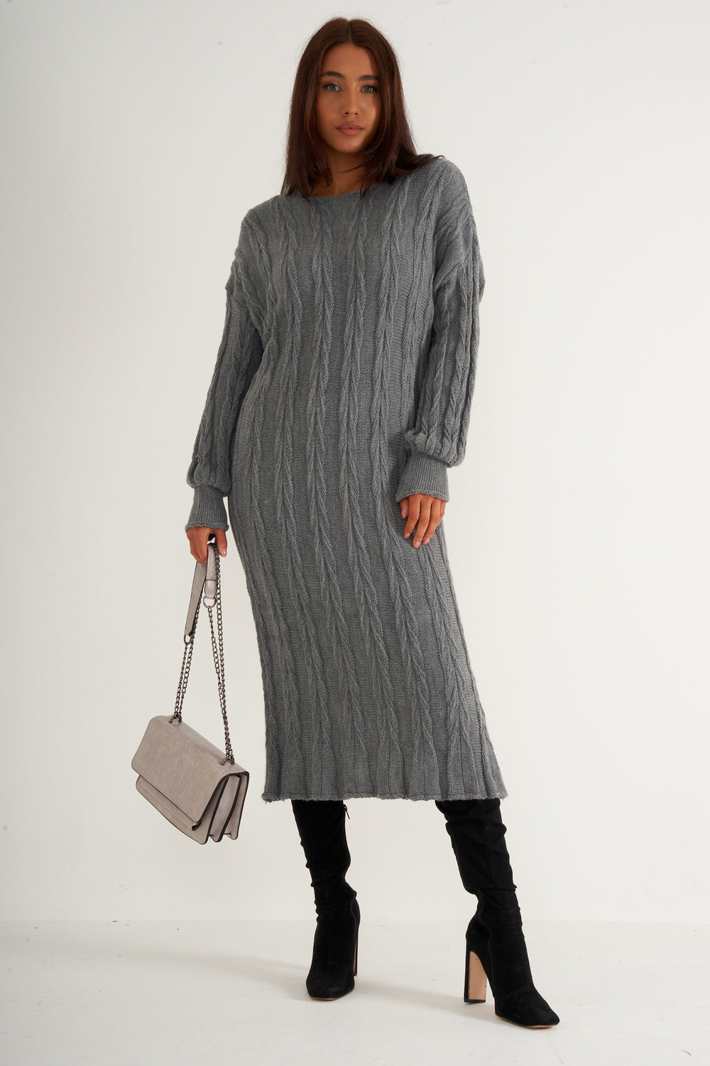 Grey Long knitted dress
