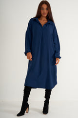 Oversized Navy blue long shirt dress with pockets