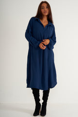 Oversized Navy blue long shirt dress with pockets