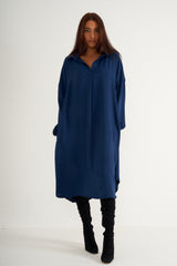 Oversized Navy blue long shirt dress with pockets