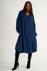 Oversized Navy blue long shirt dress with pockets