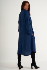 Oversized Navy blue long shirt dress with pockets