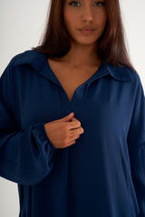 Oversized Navy blue long shirt dress with pockets