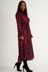 Red and black print long dress
