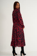 Red and black print long dress