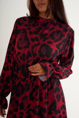 Red and black print long dress