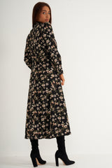 Black floral pleated maxi dress