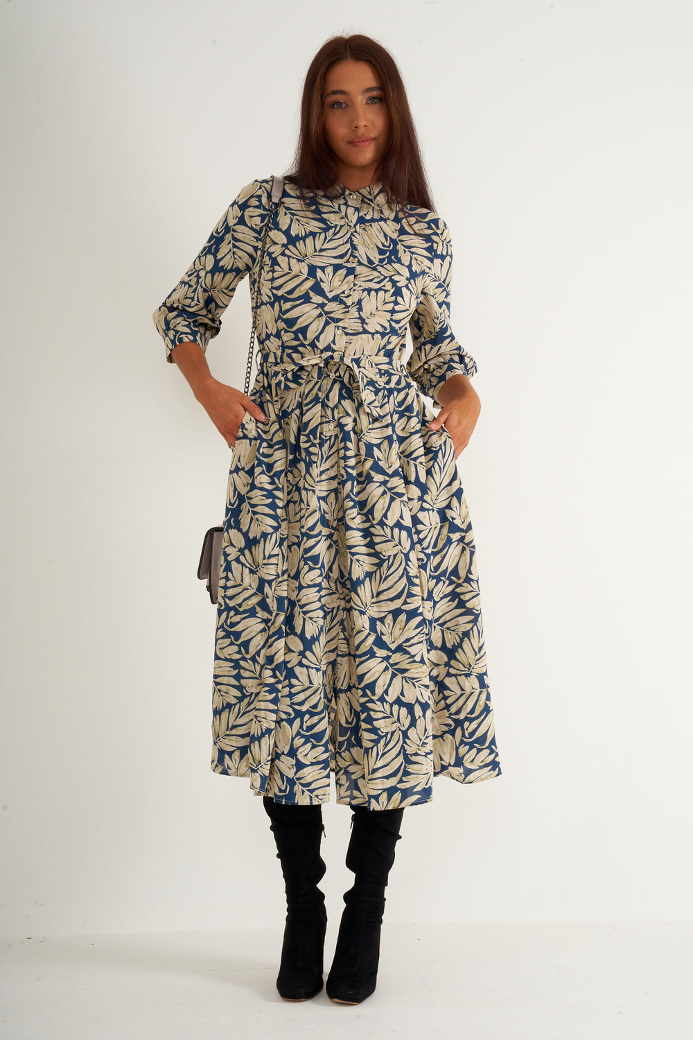 Cream print midaxi dress