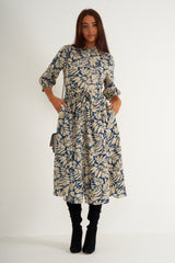 Cream print midaxi dress