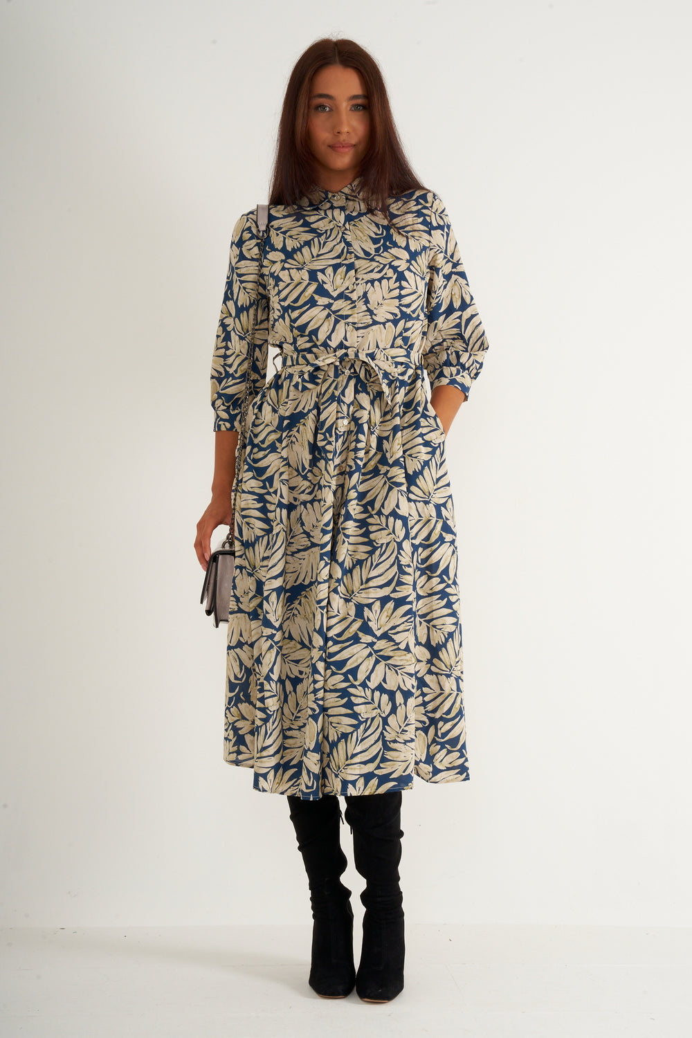 Cream print midaxi dress