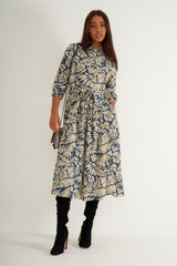 Cream print midaxi dress